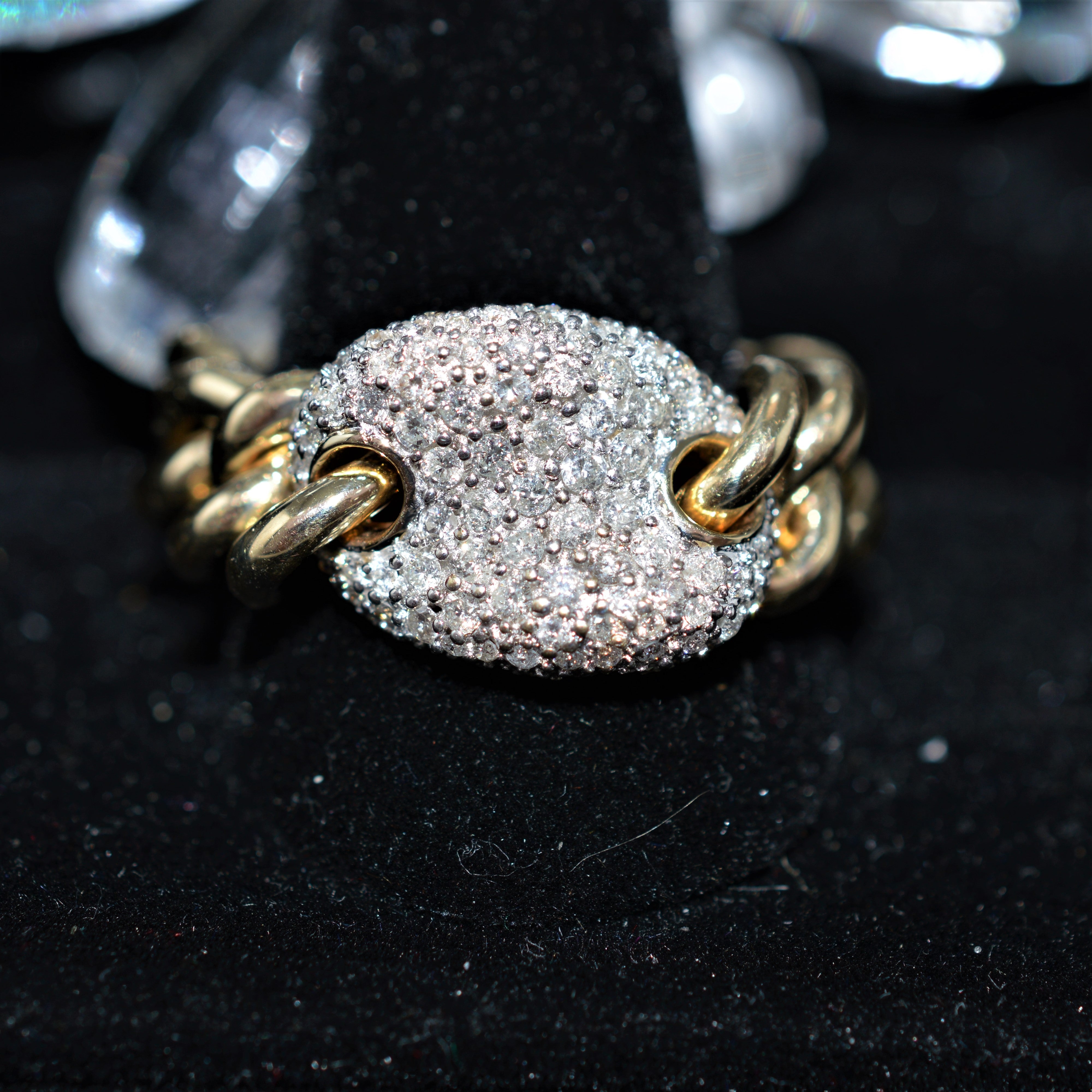 14K Two Tone Gold Flexible Link Pave' Set Diamond Ring