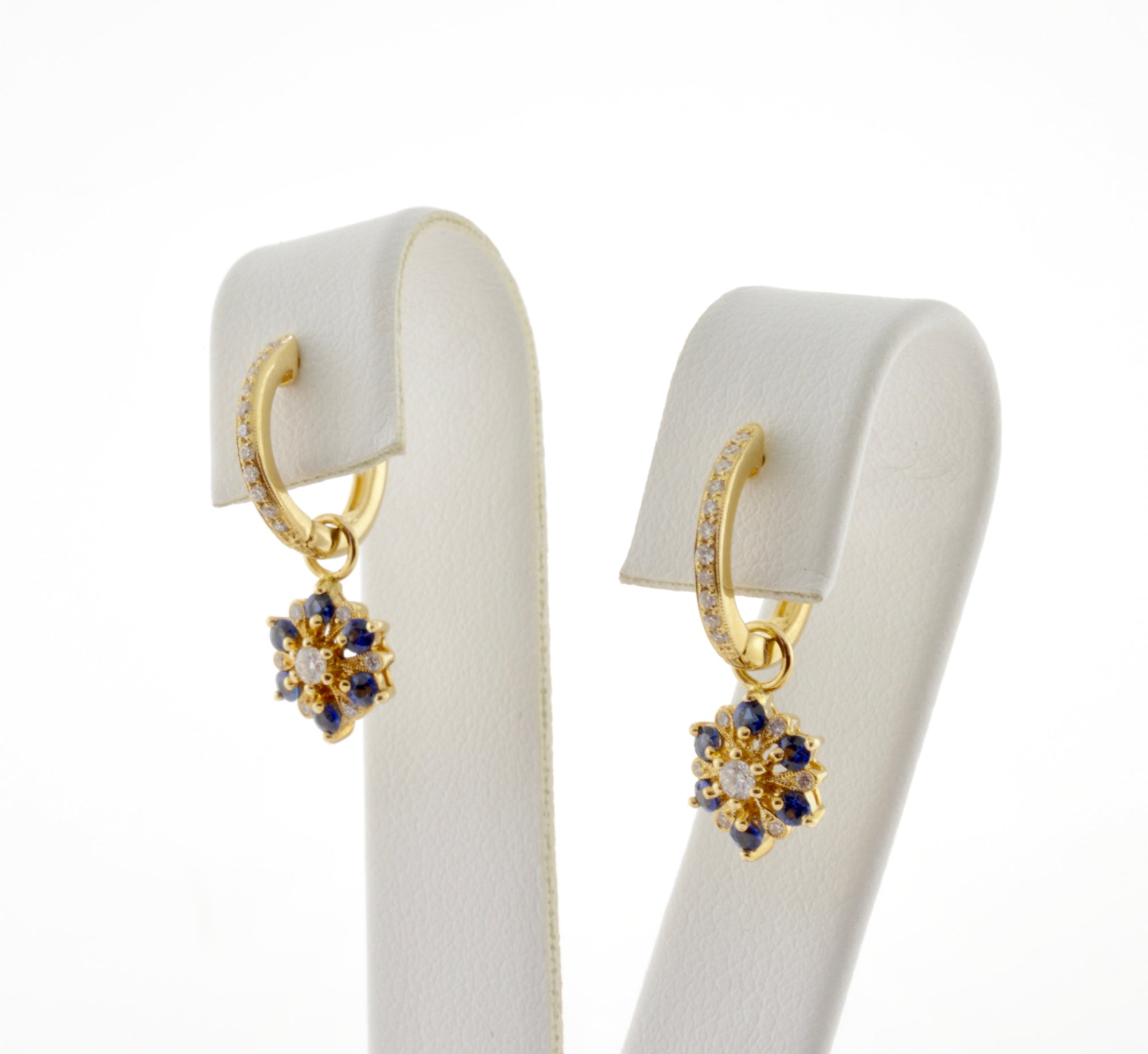 14K Yellow Gold Hoop Earrings With Dangling Diamond Star Charms