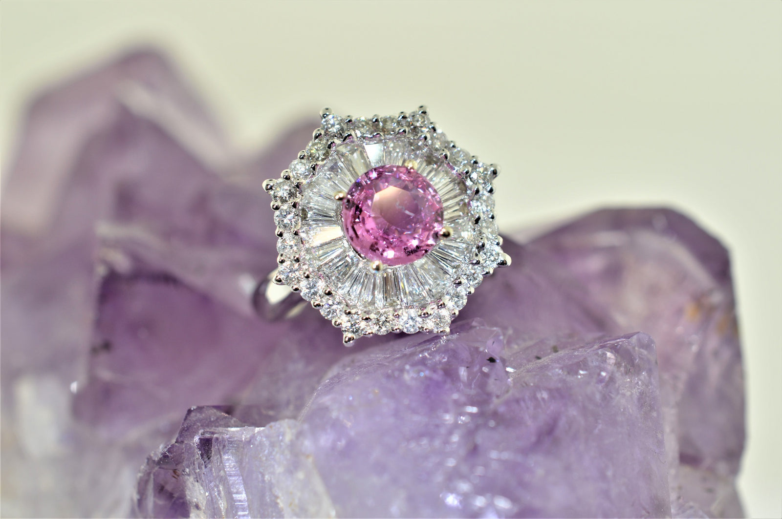 Pink Sapphire and Diamond Halo Pendant in 18kt. White & Rose Gold (2.13ct.  tw.)