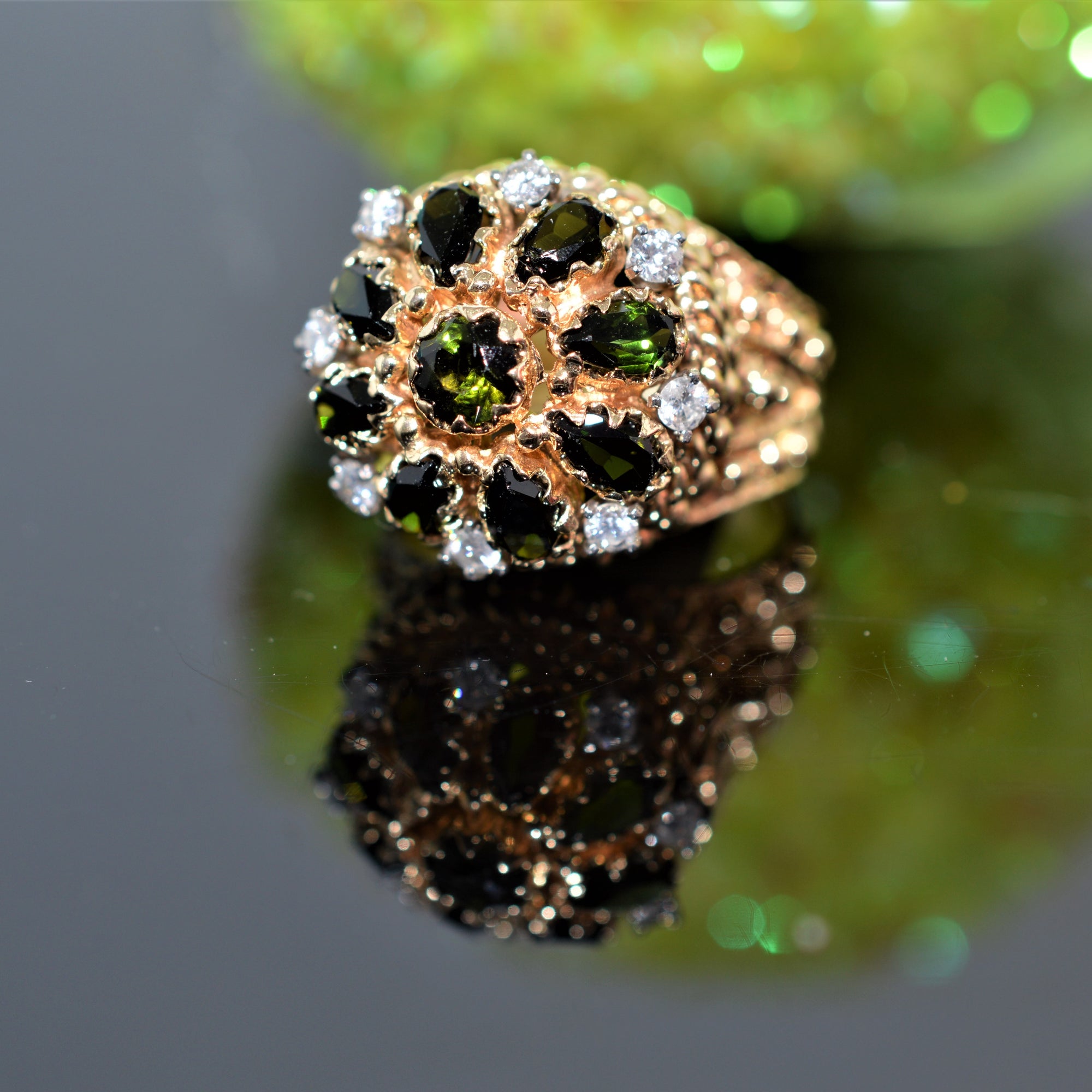 14K Yellow Gold Dice Ring w/ Emeralds & Diamonds