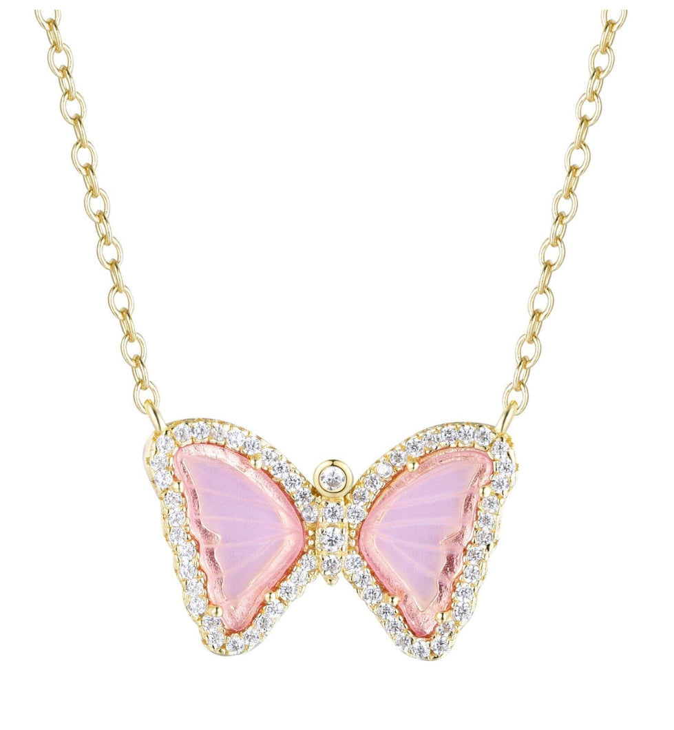 Dainty Butterfly Zircon Cluster Pendant Baby Pink String Bracelet - Jewenoir