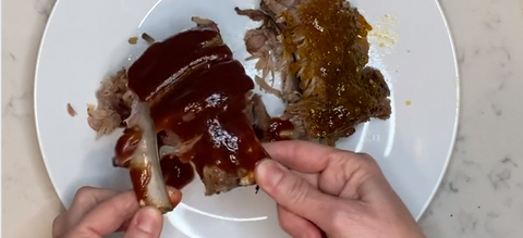 Slow Cooker Ribs made with Perfect Bite BBQ Rib Rub and Perfect Bite Sassy Sweet BBQ Sauce