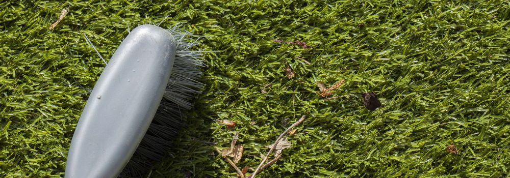 Brush on artificial grass lawn