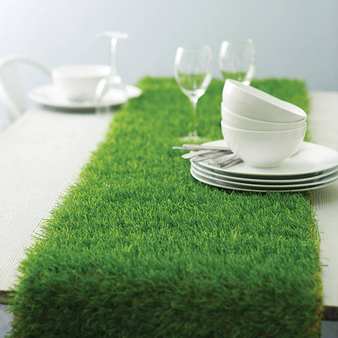 Artificial grass used as table runner.