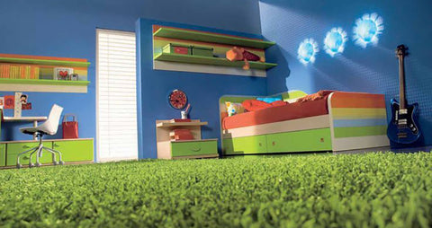 Artificial grass floor in children's play area.