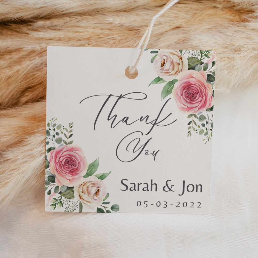Thank You Tags/Stickers - Dusty Pink Floral Geometric – Simply
