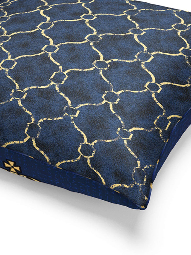 Designer Reversible Printed Silk Linen Cushion Covers <small> (suzane-navy/gold)</small>