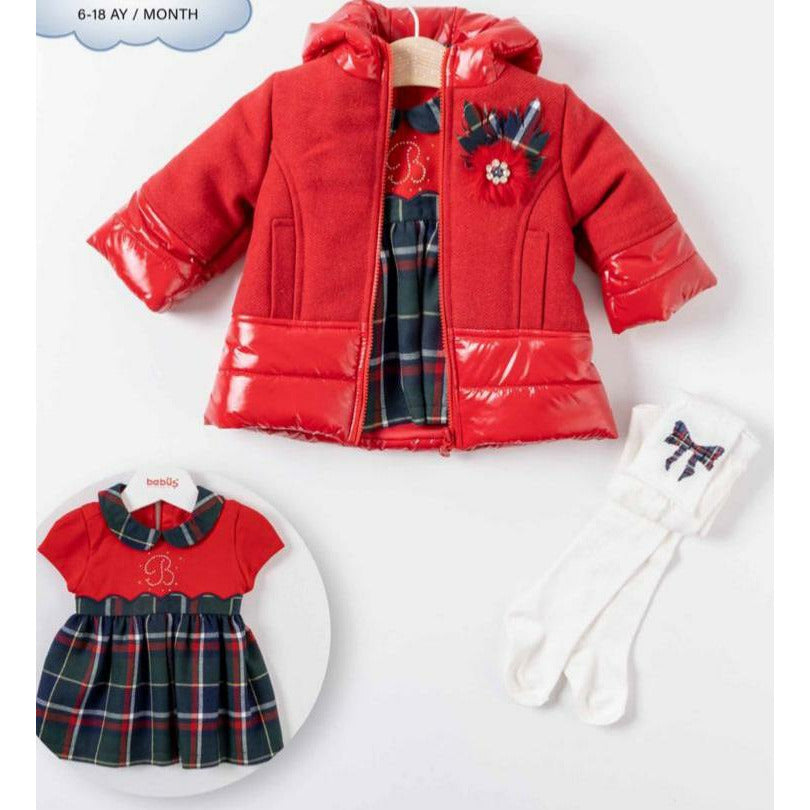 Baby Girl's Tartan Dress & Red hooded coat