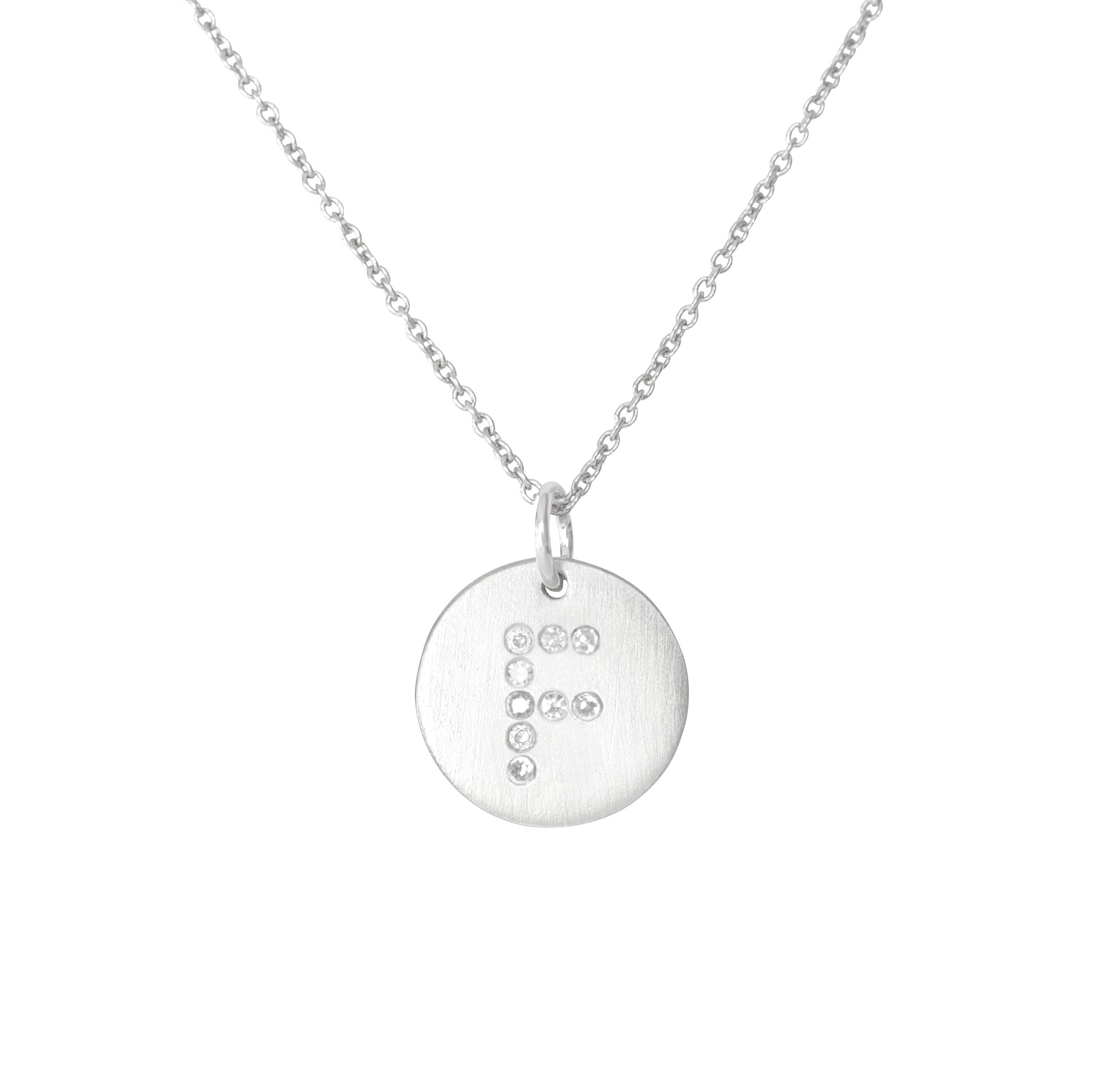 Diamond Letter  F  Sterling Silver Disc Necklace