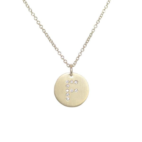 Diamond Letter  F  14k Yellow Gold Plated Disc Necklace