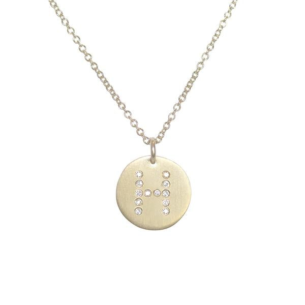 Diamond Letter  H  14k Yellow Gold Plated Disc Necklace