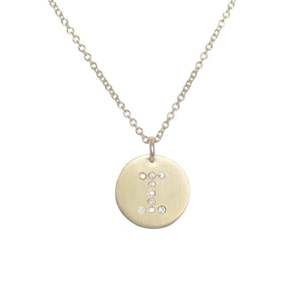 Diamond Letter  I  14k Yellow Gold Plated Disc Necklace