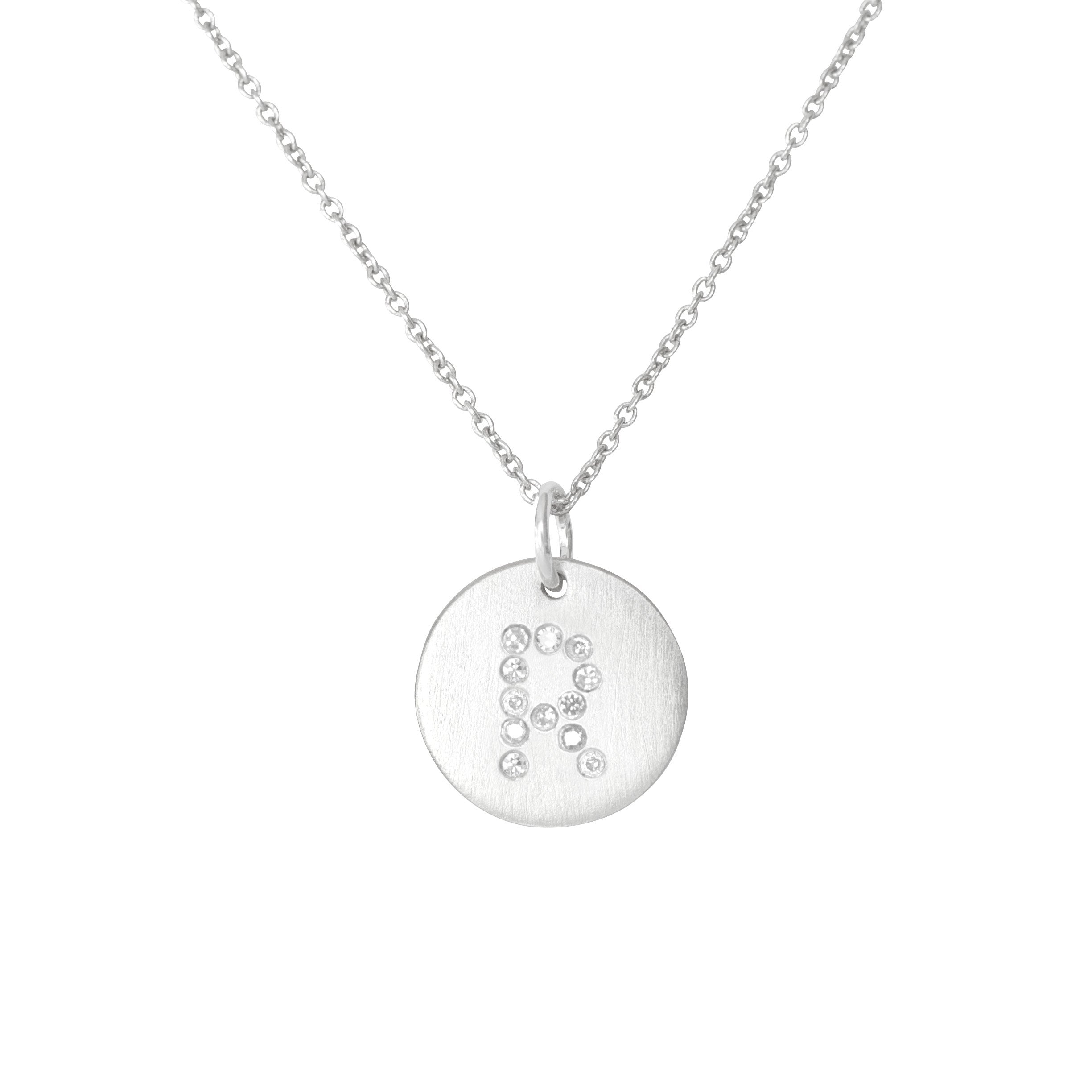 Diamond Letter  R  Sterling Silver Disc Necklace