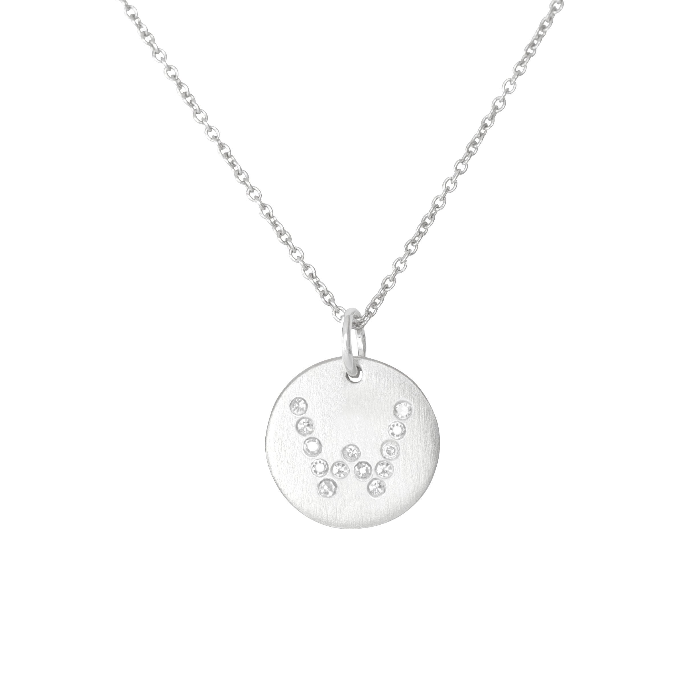 Diamond Letter  W  Sterling Silver Disc Necklace