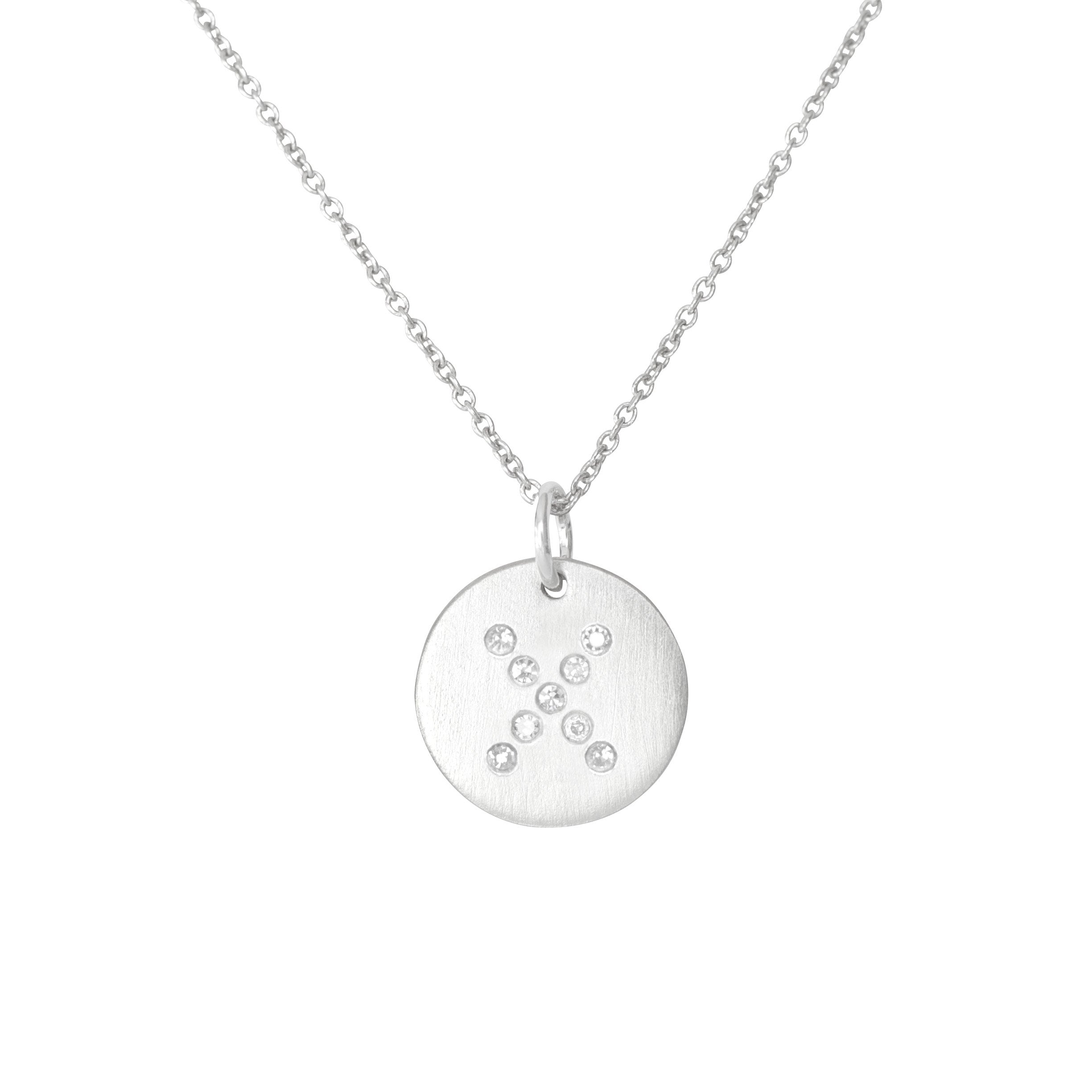 Diamond Letter  X  Sterling Silver Disc Necklace