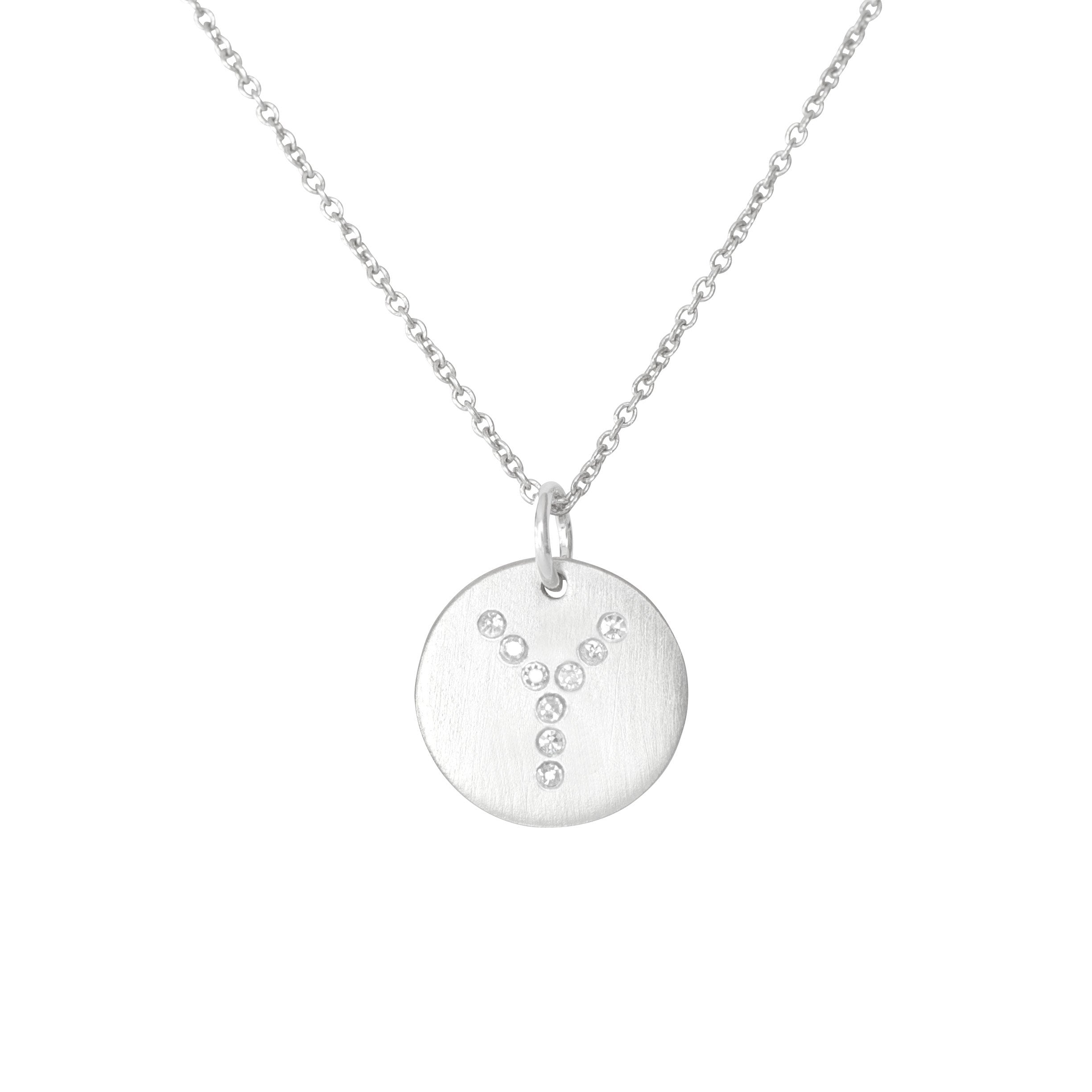 Diamond Letter  Y  Sterling Silver Disc Necklace