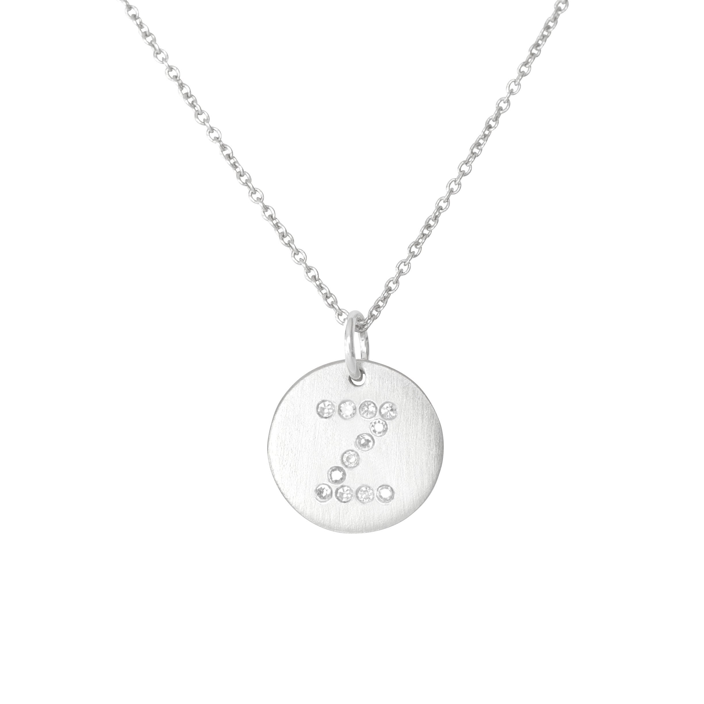 Diamond Letter  Z  Sterling Silver Disc Necklace