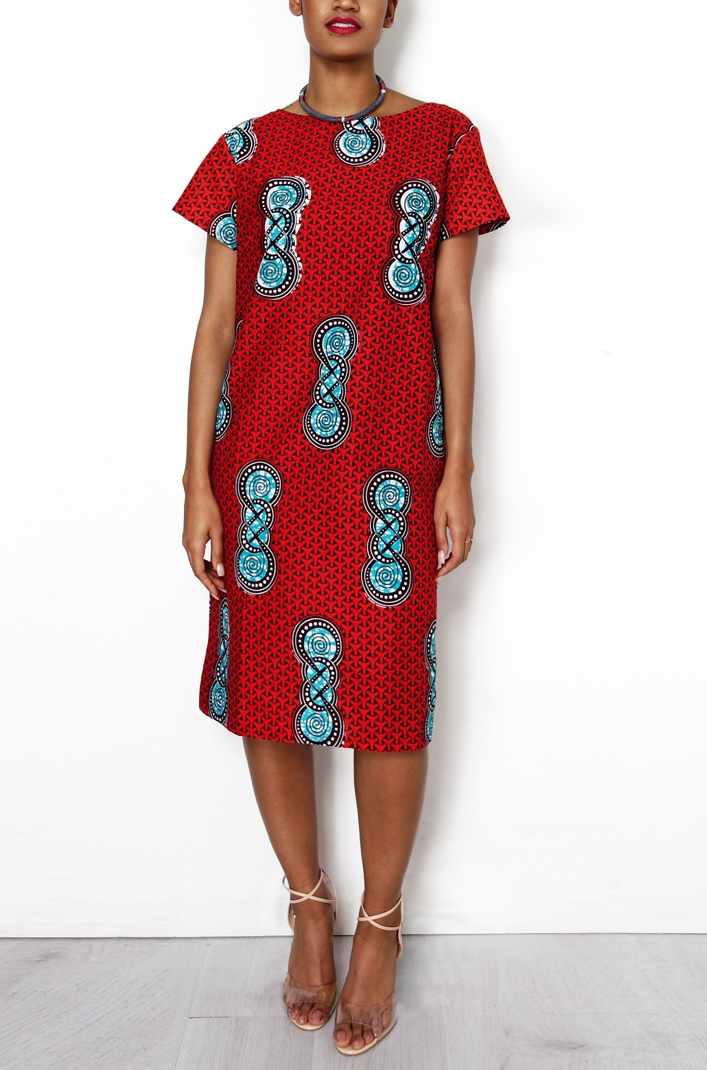 african print shift dress