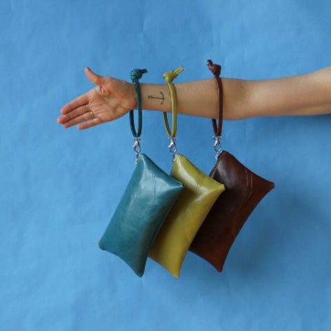 vegan wristlets in teal, citrine and wine