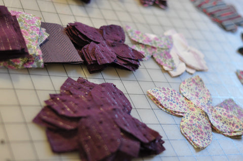 liberty fabric cut into petals for a flower pin