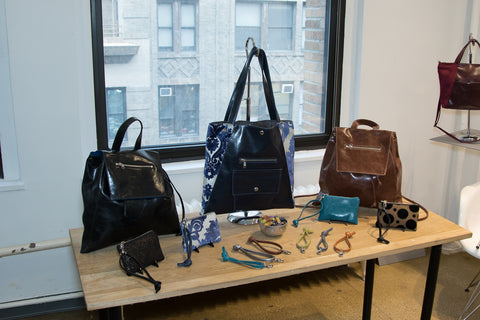 a table of limited edition bags at crystalyn kae showroom