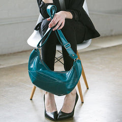 Foxtrot Medium Topstitch Hobo Bag - Teal Vegan Leather