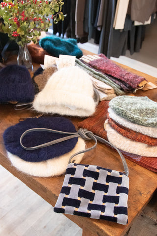 mix velvet bags with cozy knits