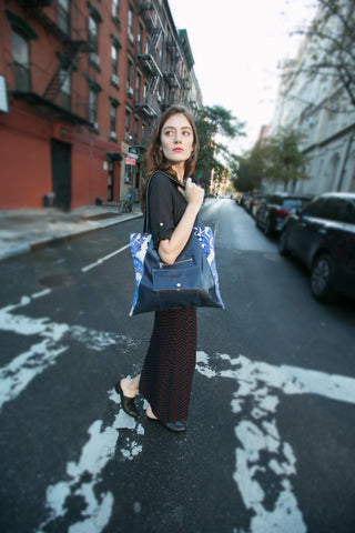 blue velvet bag in lower east side