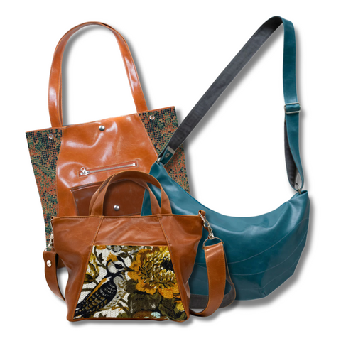 A selection of three bags from Crystalyn Kae in browns and teals.