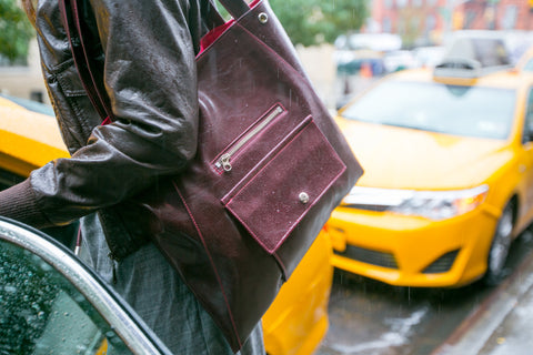 coated canvas tote in wine by crystalyn kae