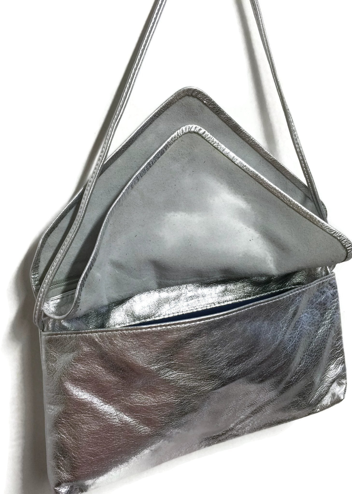 Double Envelope Clutch - Metallic Silver Recycled Leather