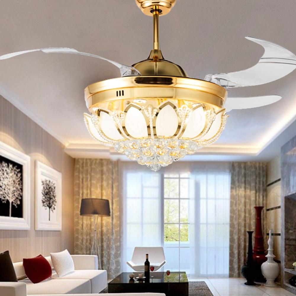 Modern Crystal Light Luxury Ceiling Fan Light Lamp With Remote