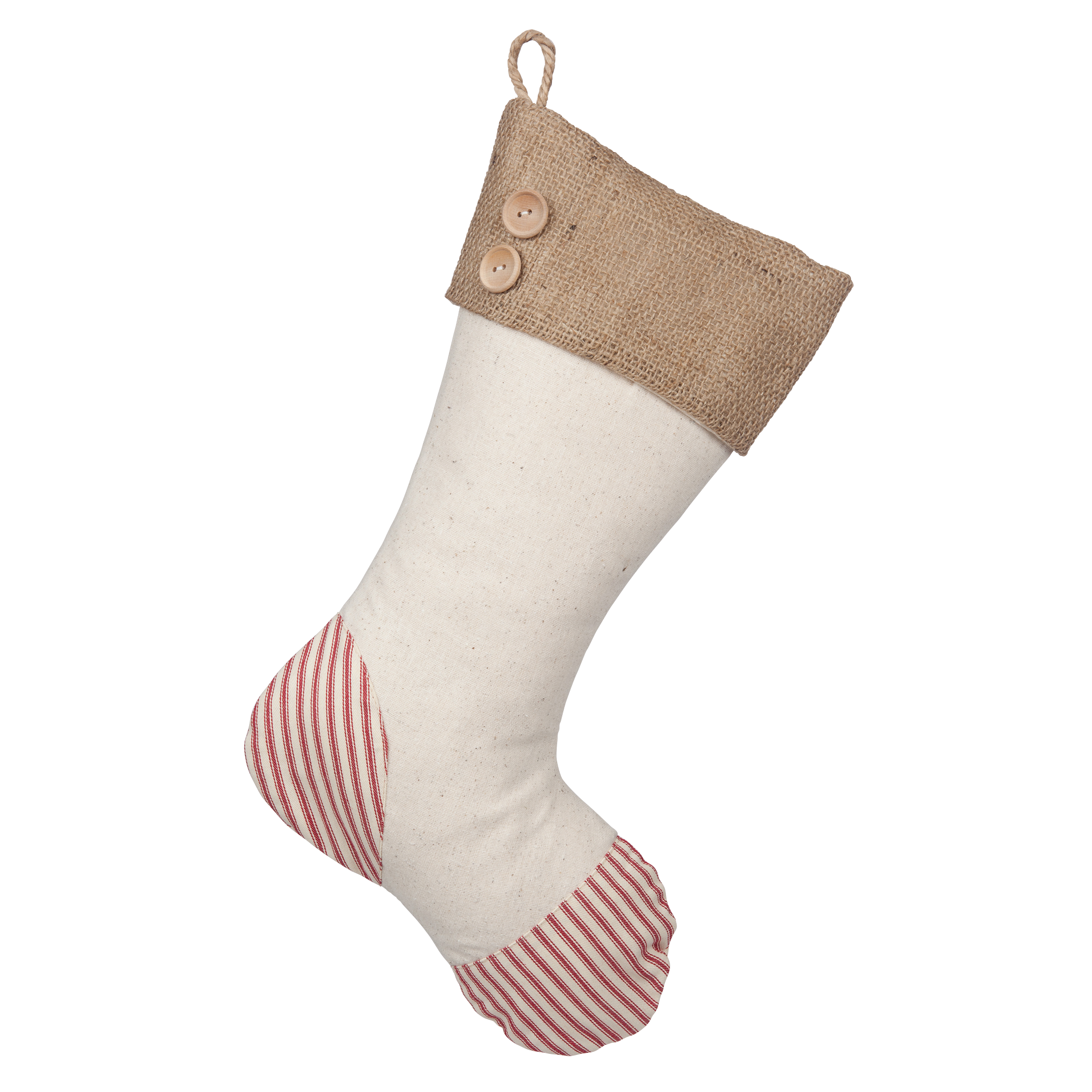 Christmas Stockings with Red Ticking Accents - H