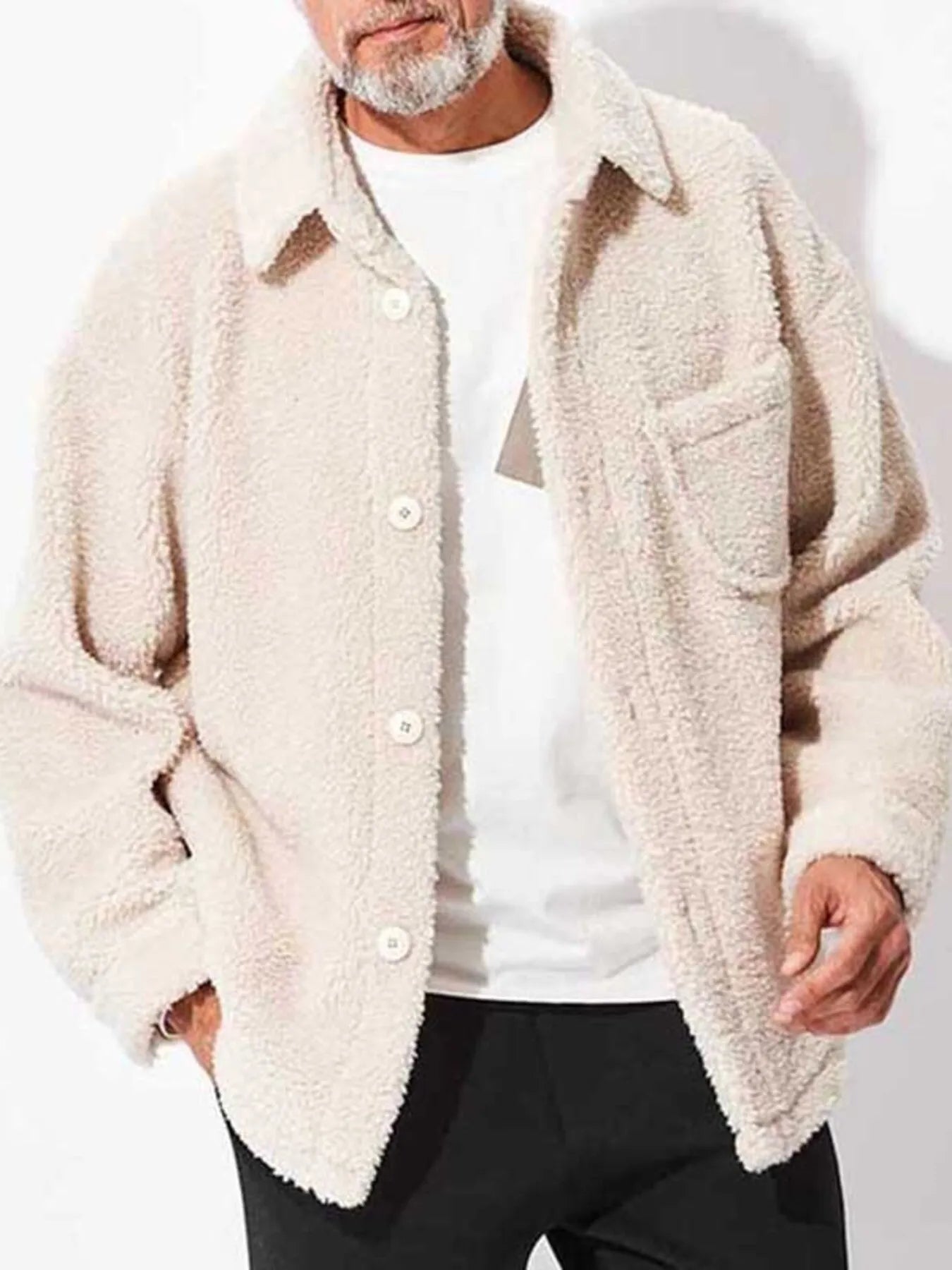 Men's Full Size Button Up Drop Shoulder Sherpa Jacket Plus Size