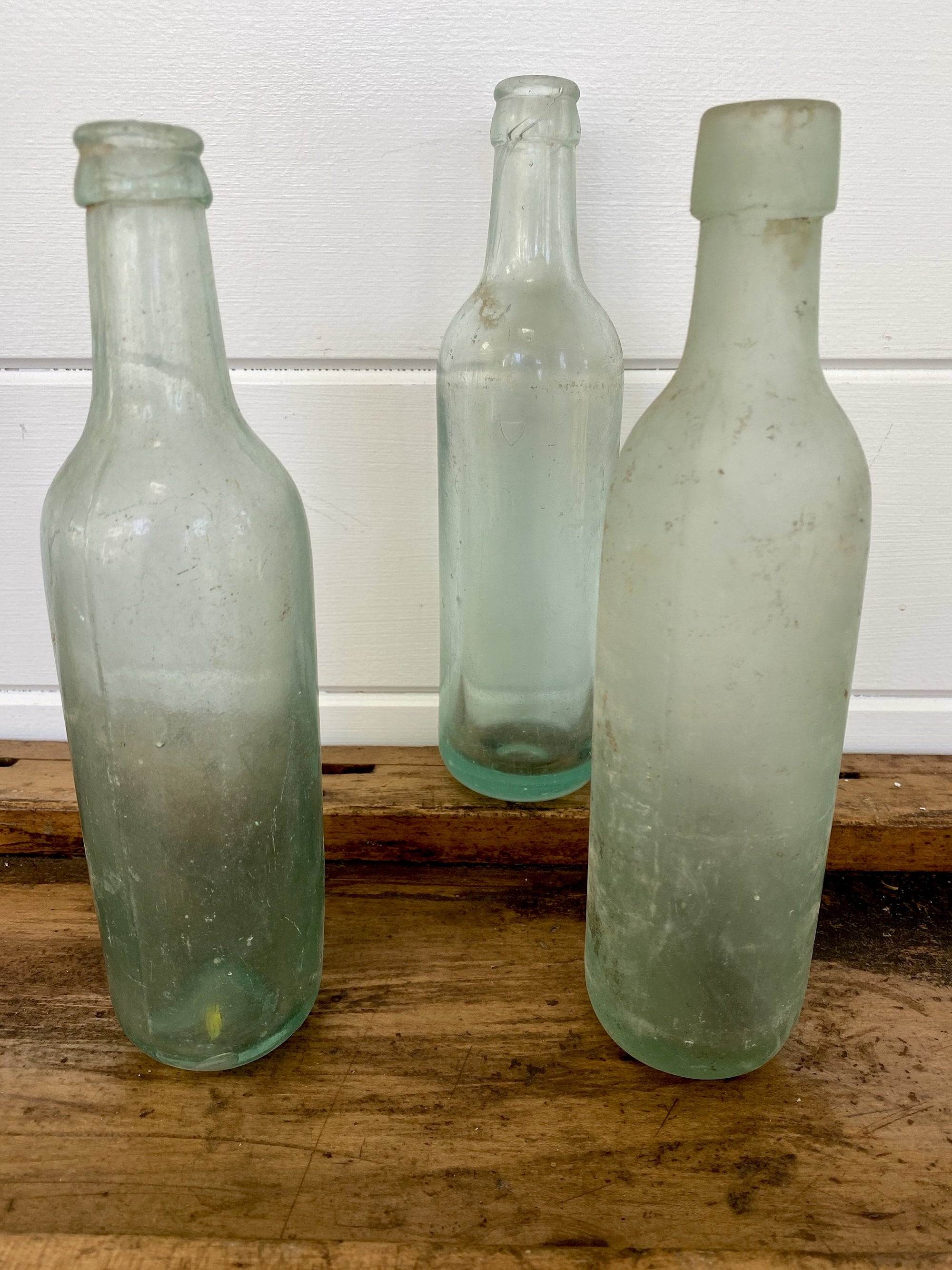 Antique Round Bottom Glass Bottle - Diamonds & Rust