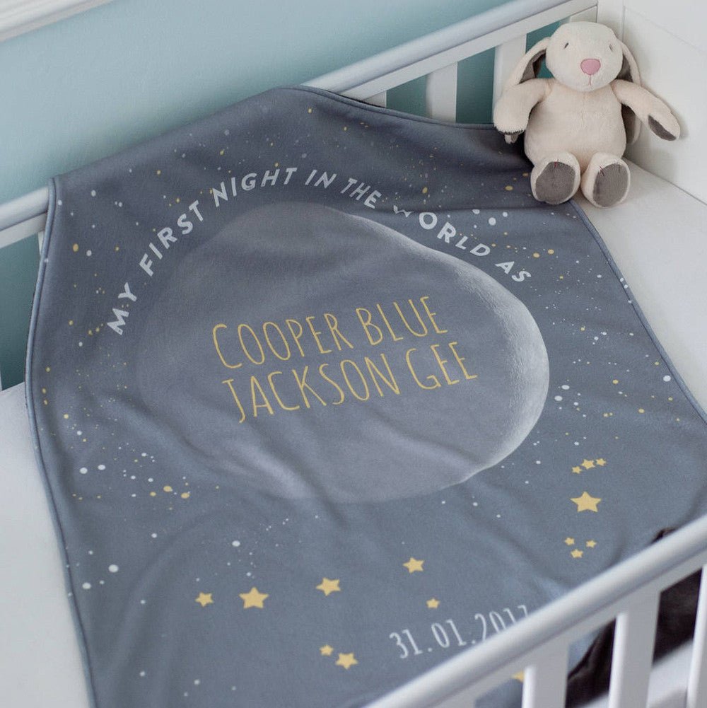 Phase Of Moon And Star Sign Personalised Baby Blanket The Drifting Bear Co