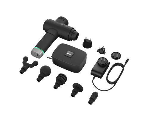 The contents of what comes with the Hyperice Massage Gun 2