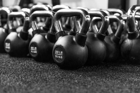 A group of kettlebells for functional training workout routine