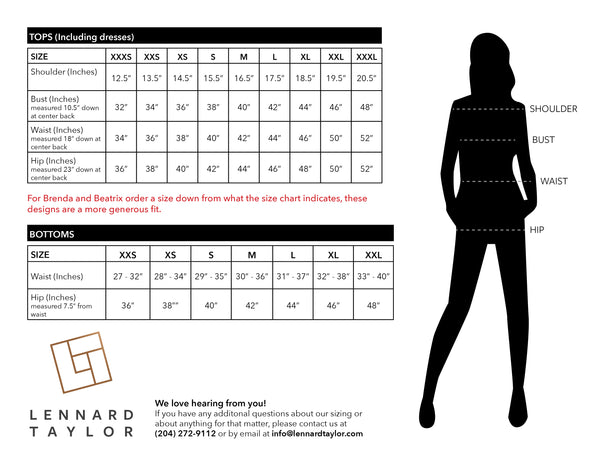 Lennard Taylor Design Studio - Size Chart