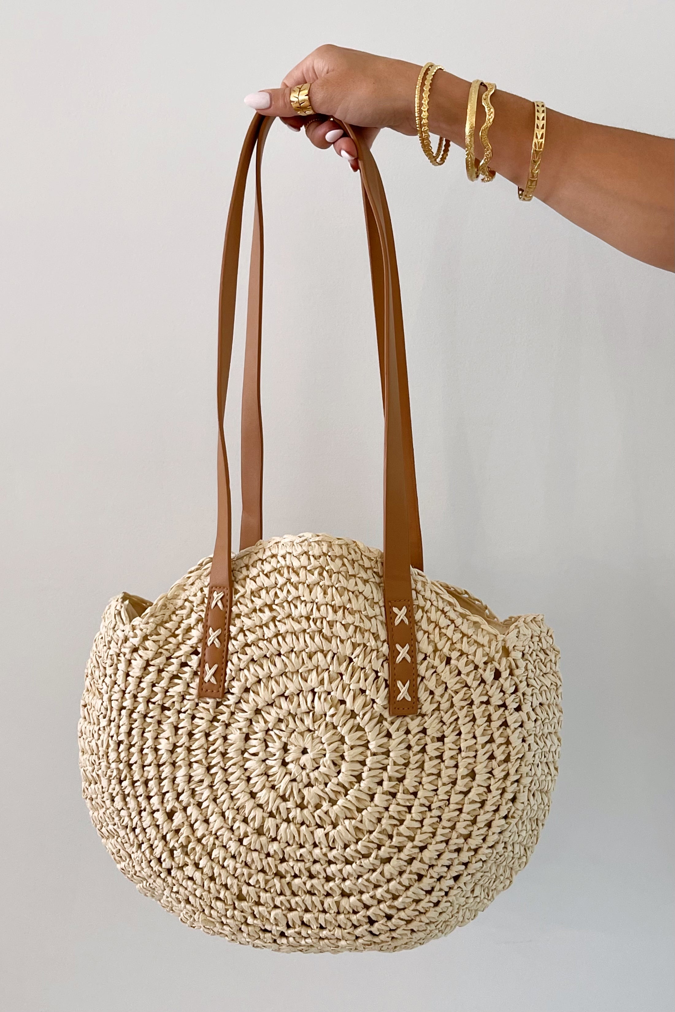 Round Woven Beach Tote / Sand