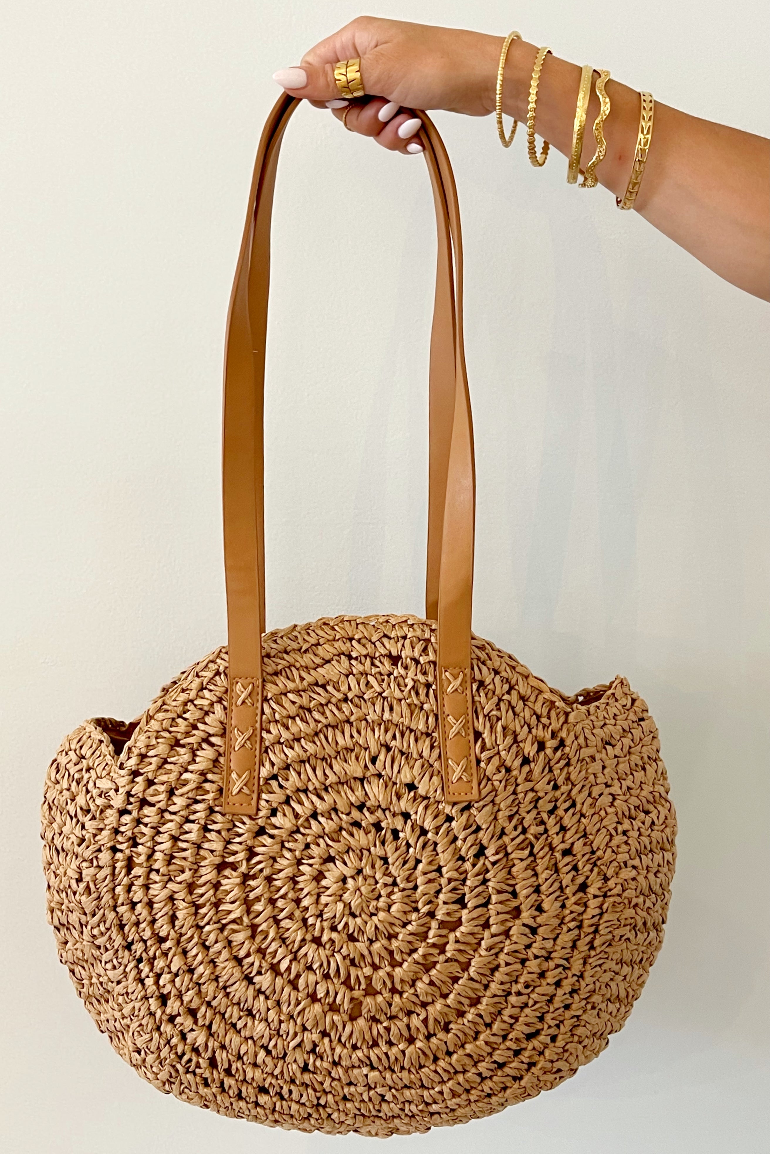 Round Woven Beach Tote / Driftwood