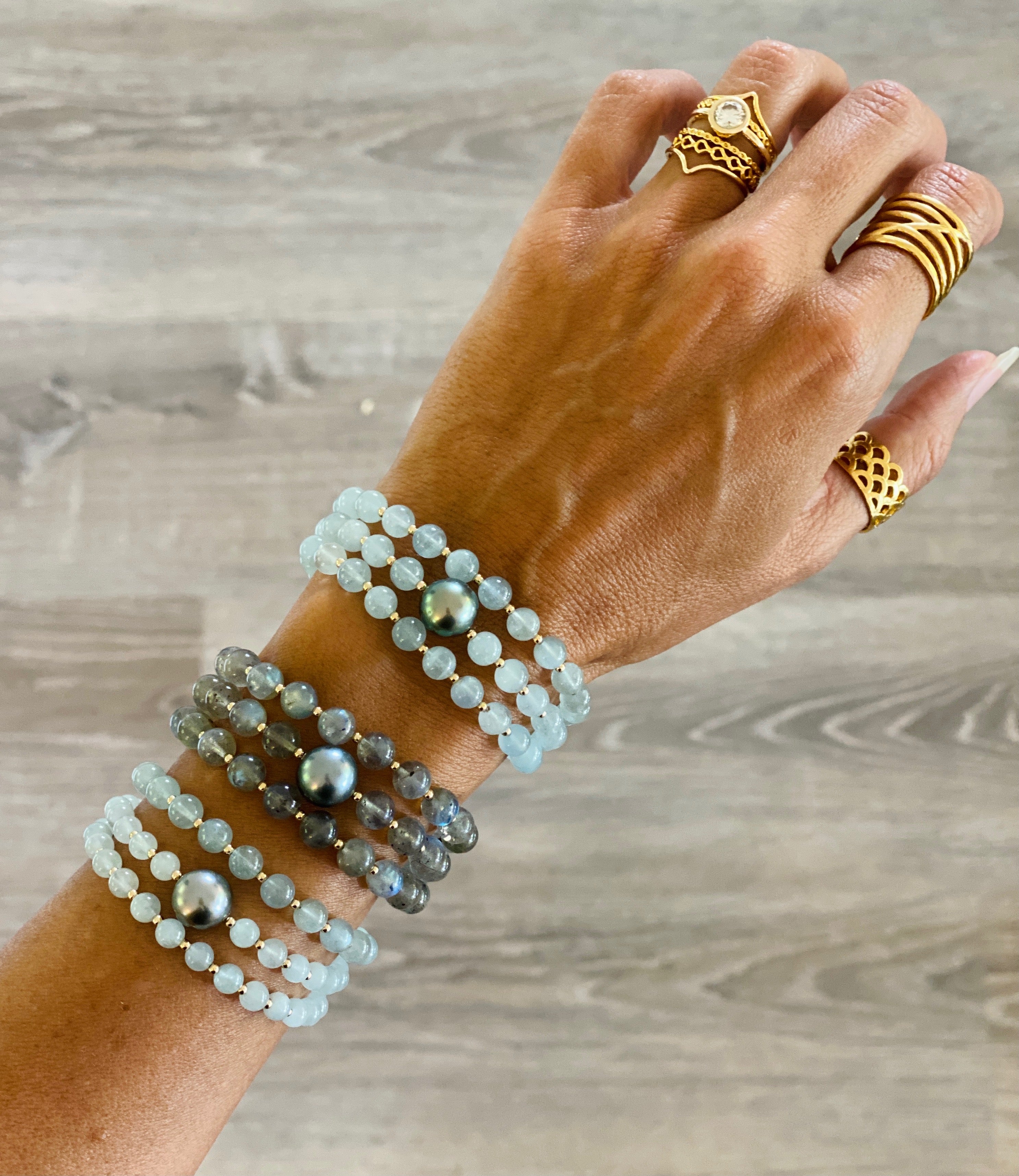 Aquamarine Tahitian Wrap Bracelet / Necklace