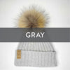 BIG LOViE Hug Me Cotton Beanie in Gray with Faux Fur Pom