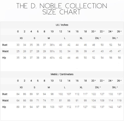Size Chart – The D.Noble Collection