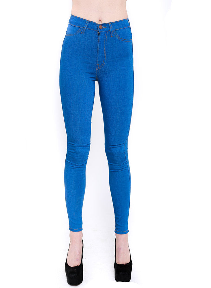 Bright Blue high Waisted Skinny Stretch Jeans – BeHoneyBee.com - New ...