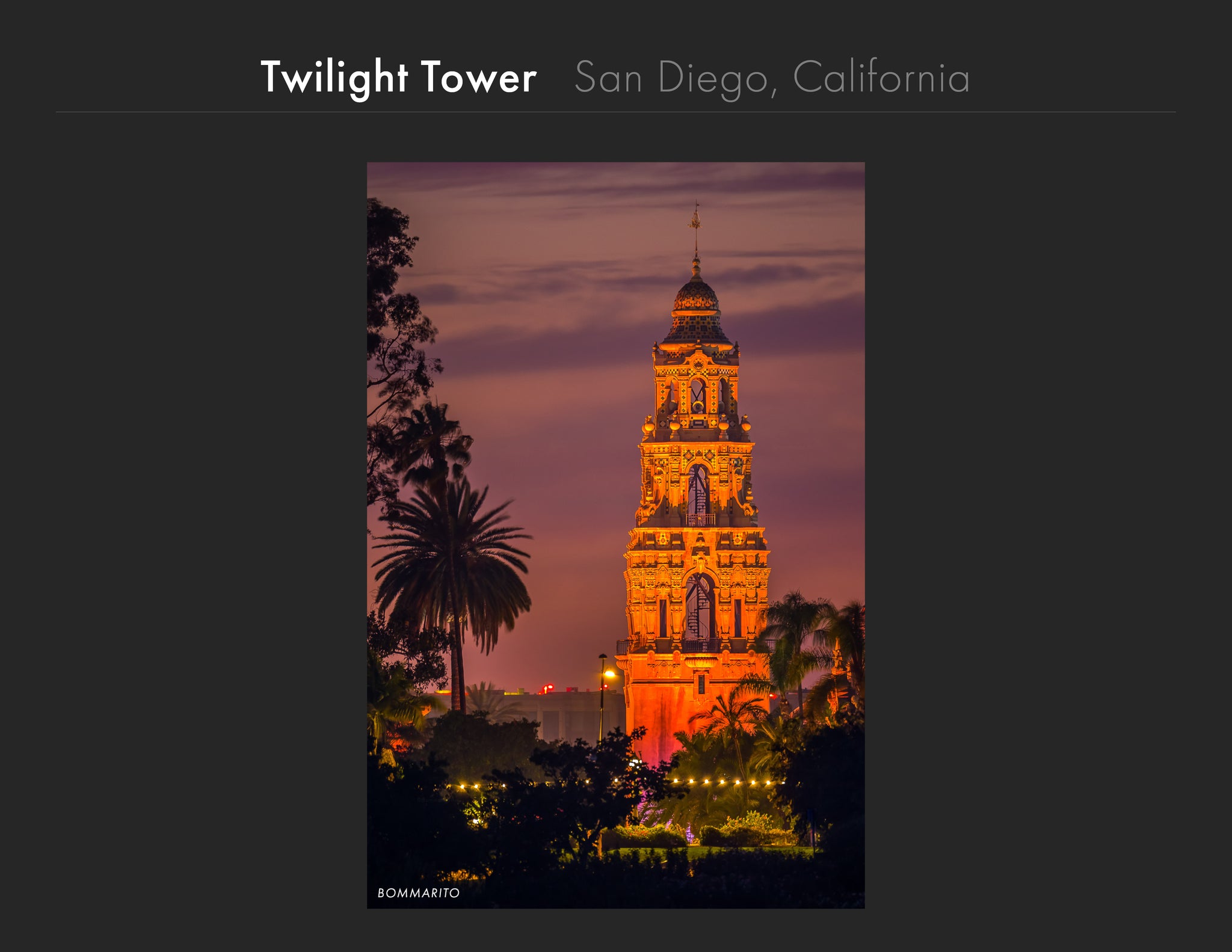 Balboa Park California Tower Art, Bommarito Art Prints, San Diego Art Prints