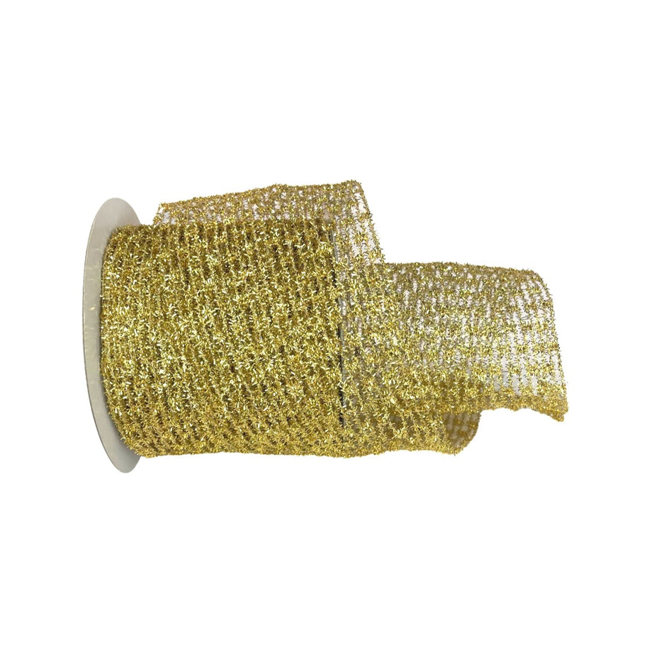 Green Velvet Glitter Gold Trim Ribbon, 4 X 10YD