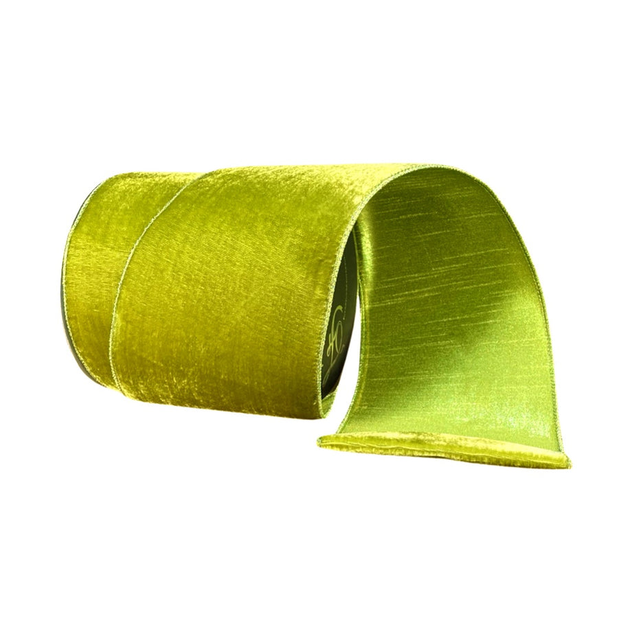 4 X 10Yds Wired Metallic Dot Velvet Ribbon Green/Gold