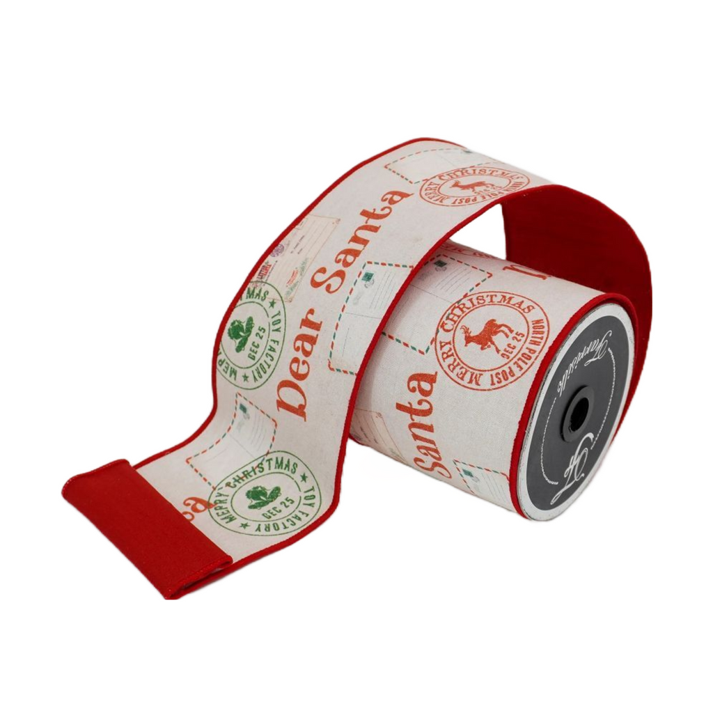 Farrisilk 4 X 10 YD Red Velvet Santa Wired Ribbon in Red, Gold