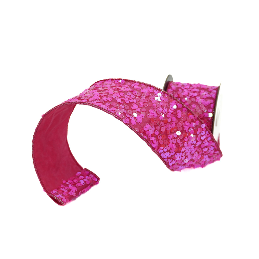 Hot Pink Metallic Sequin Ribbon, 2.5 X 10YD